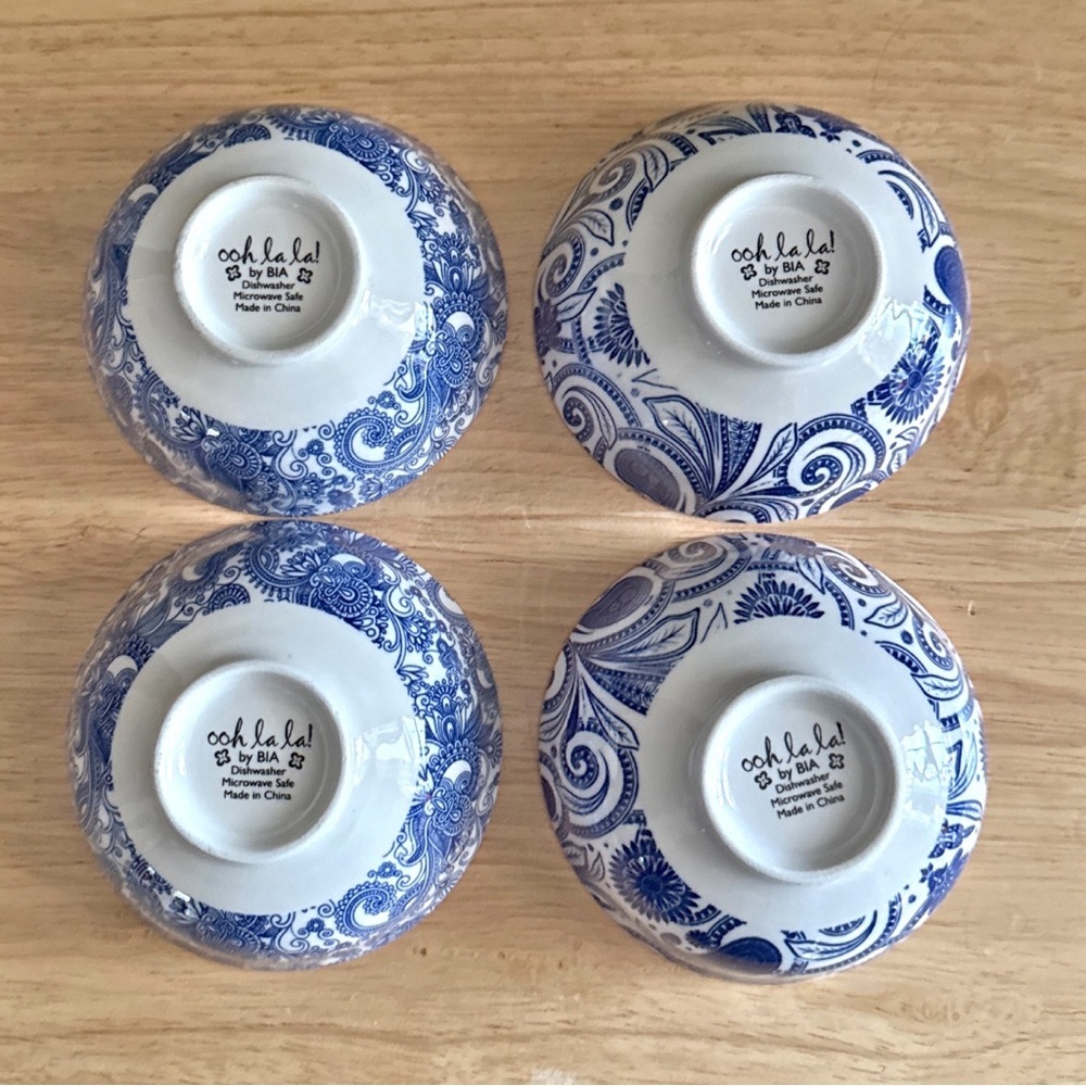 Ooh La La by BIA Cordon Bleu Paisley Floral Orange Rim Porcelain Bowls Set of 4 - Picture 4 of 8